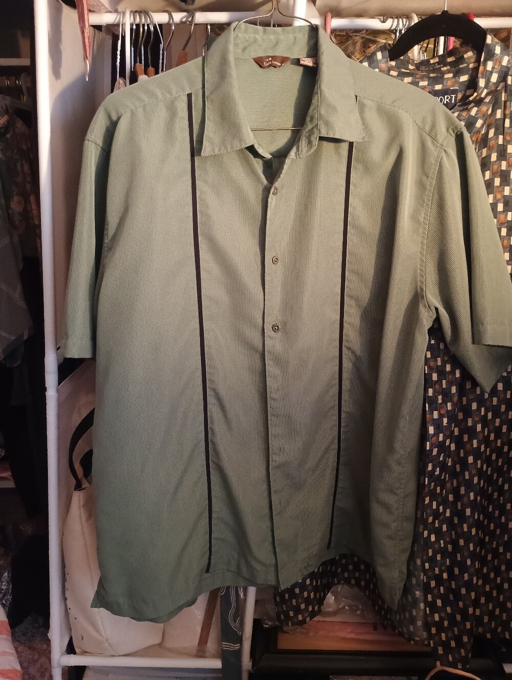Men's Short-Sleeve Light Green Casual Button-Down Shirt with Contrast Trim
